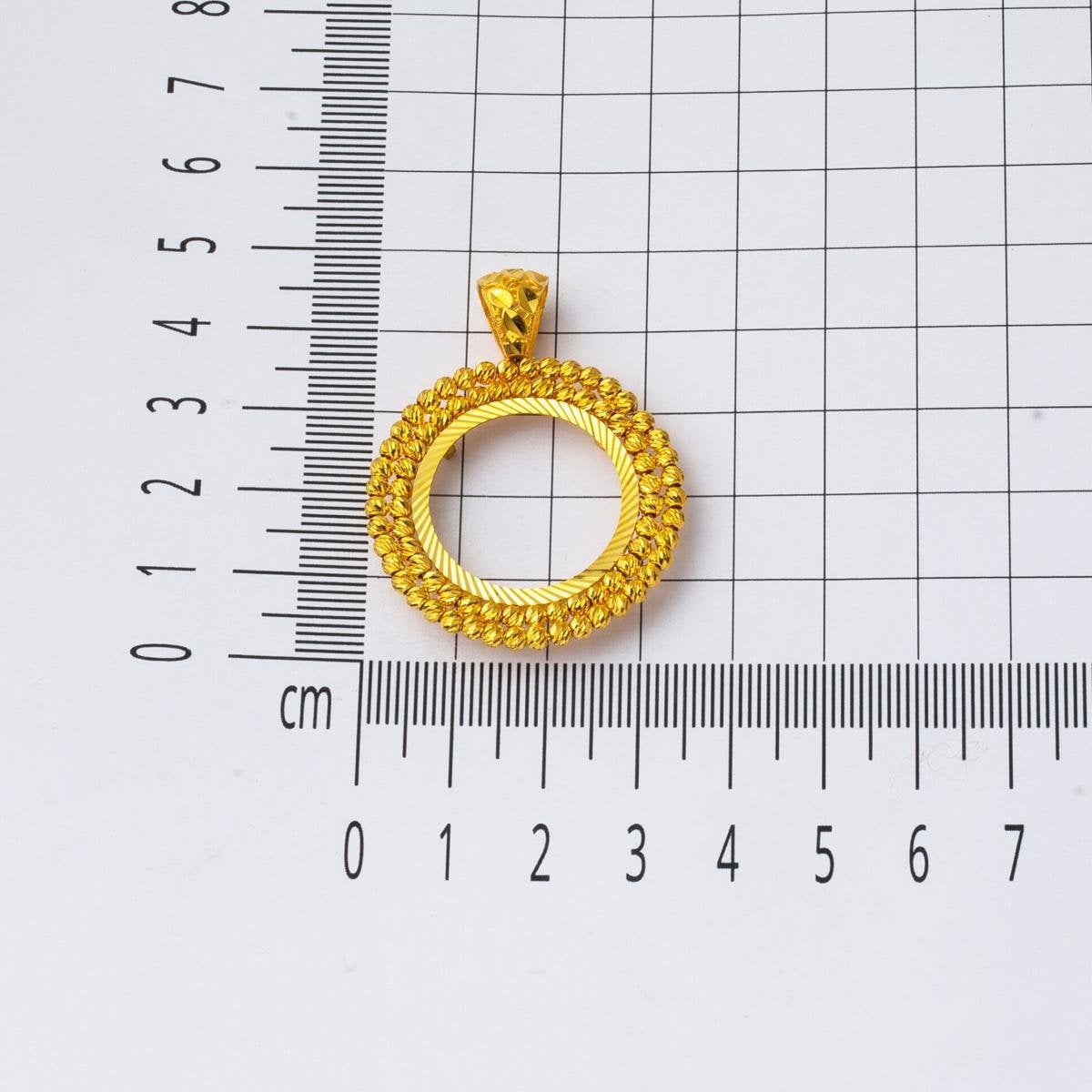 14K Yellow Gold Ball Adorned Half Coin Pendant