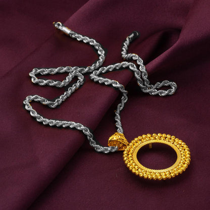 14K Yellow Gold Ball Adorned Half Coin Pendant