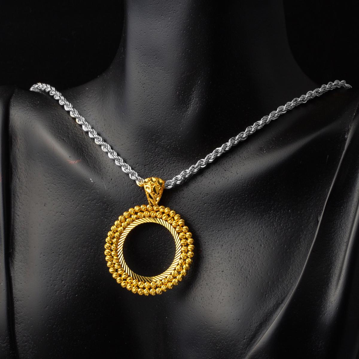 14K Yellow Gold Ball Adorned Half Coin Pendant