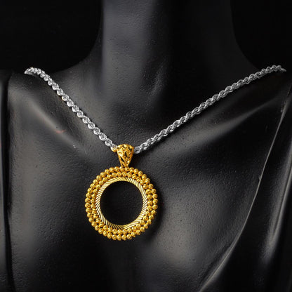 14K Yellow Gold Ball Adorned Half Coin Pendant