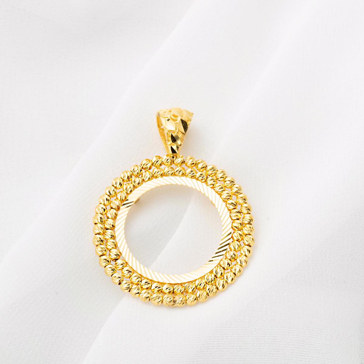 14K Yellow Gold Ball Adorned Half Coin Pendant
