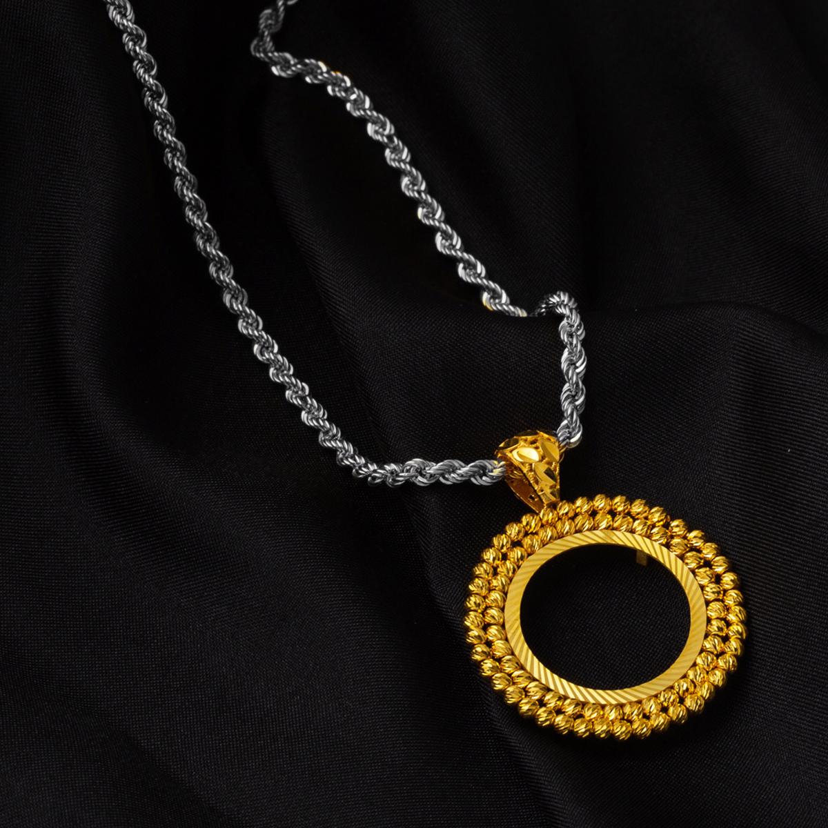 14K Yellow Gold Ball Adorned Half Coin Pendant