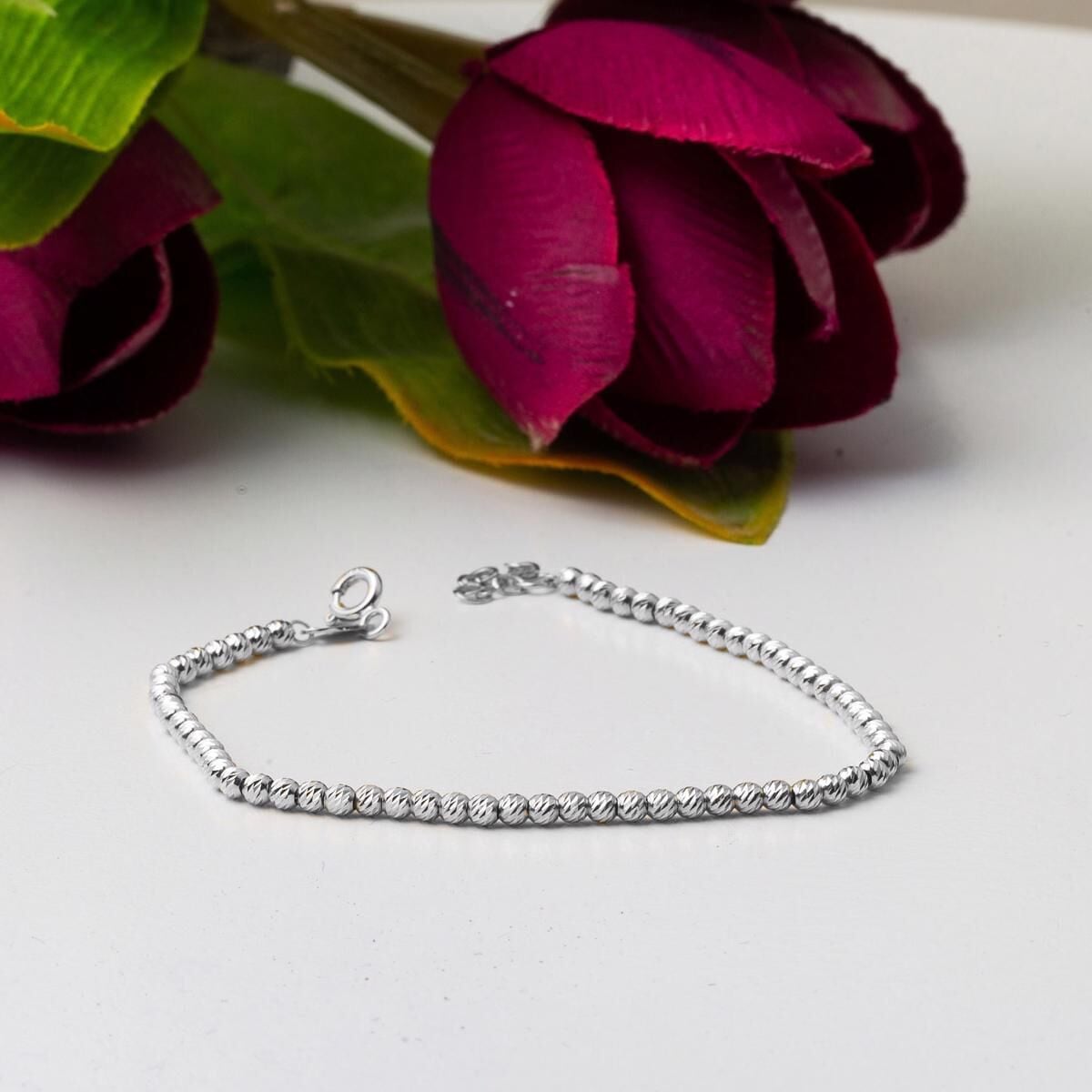 14K White Gold Ball Chain Bracelet