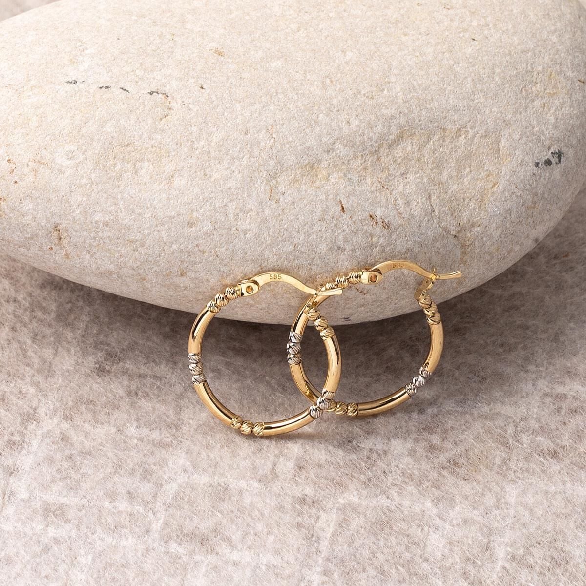 14K Yellow Gold Ball 1.8 Cm Diameter Hoop Earrings