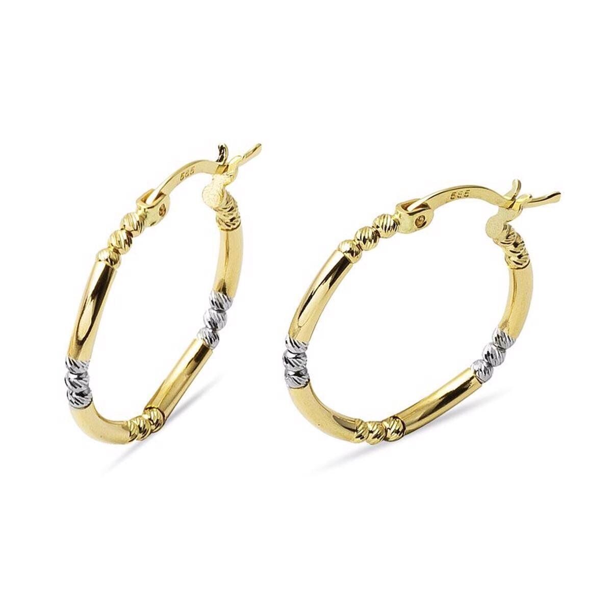 14K Yellow Gold Ball 1.8 Cm Diameter Hoop Earrings