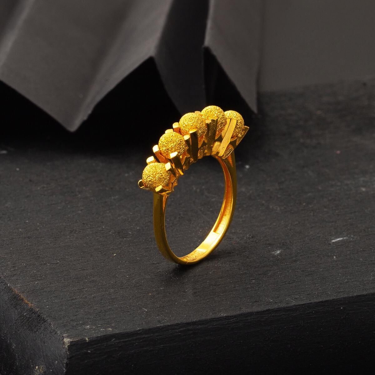 22K Yellow Gold Ball Five Stone Style Ring