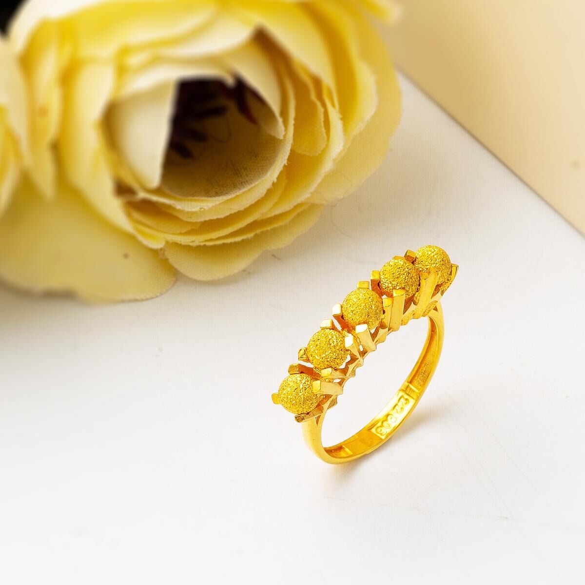 22K Yellow Gold Ball Five Stone Style Ring