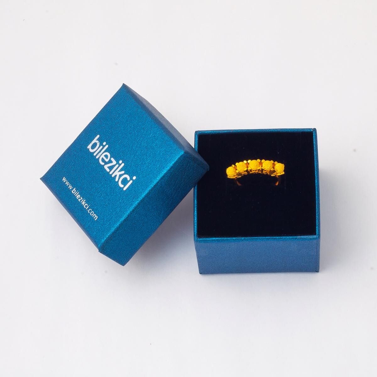 22K Yellow Gold Ball Five Stone Style Ring
