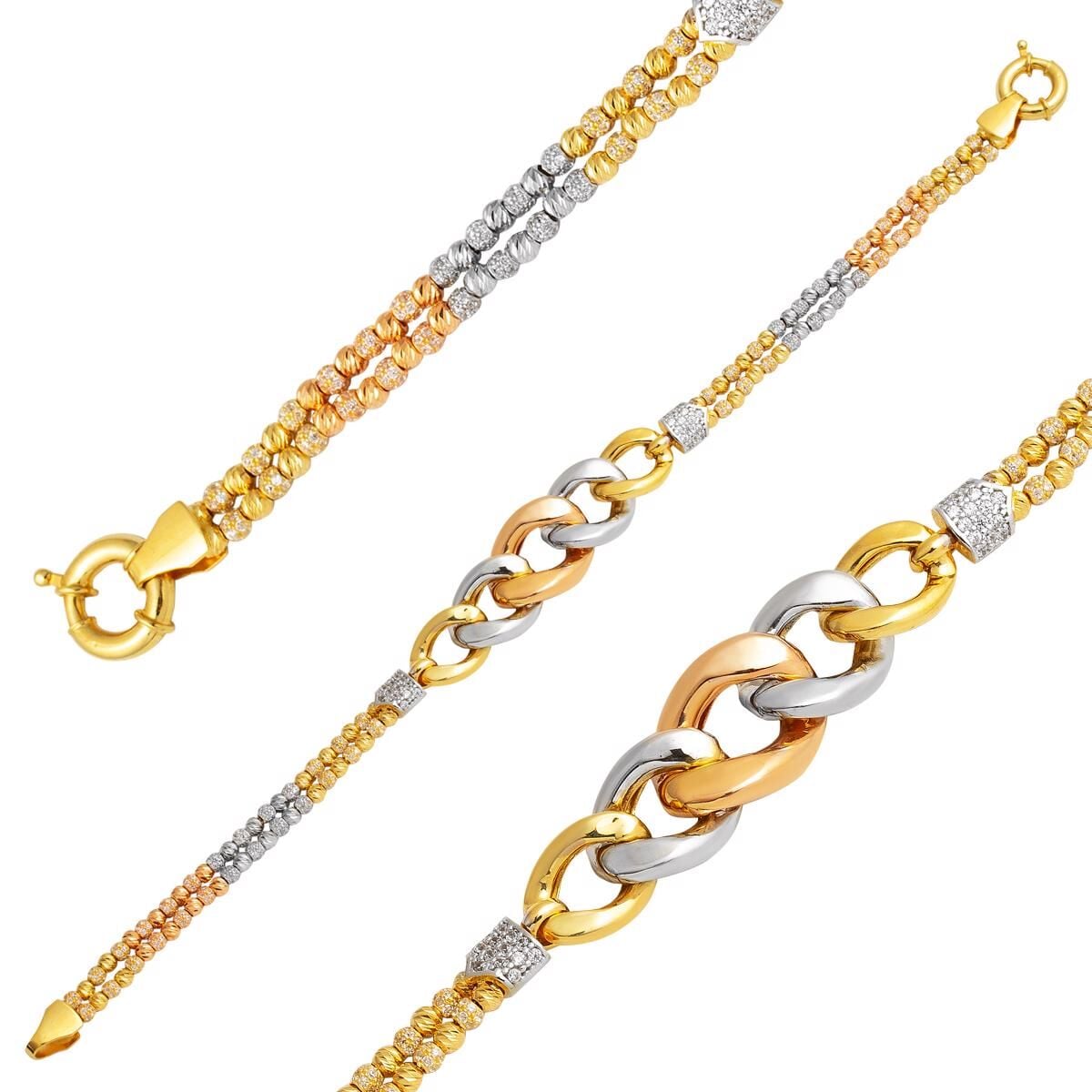 14K Yellow Gold Ball Hoop Cubic Zirconia Bracelet