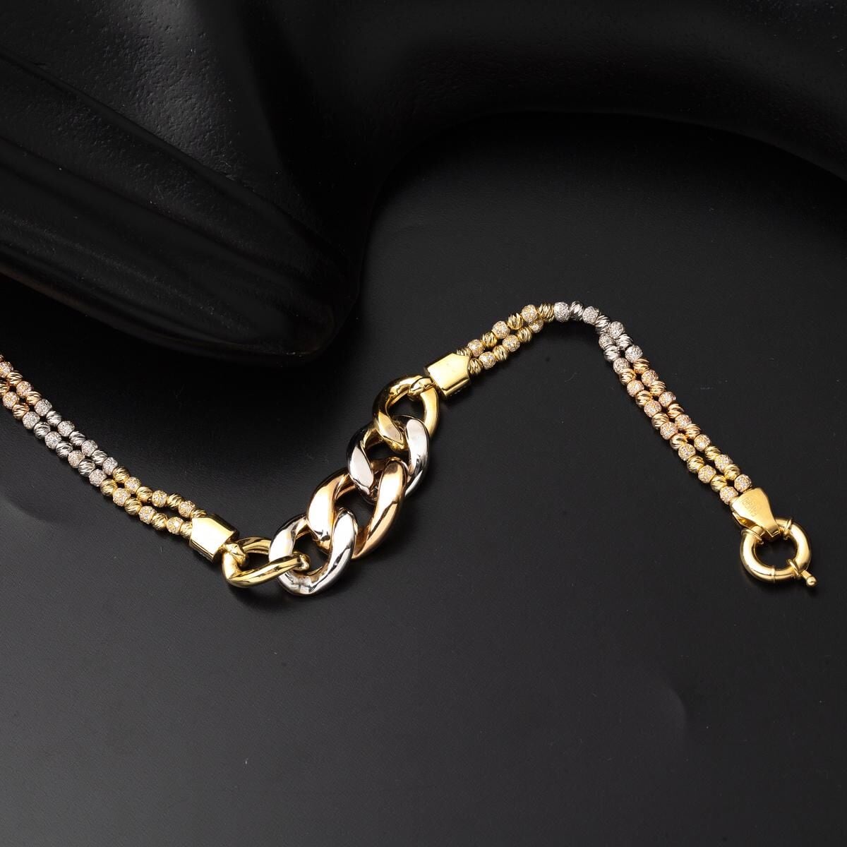 14K Yellow Gold Ball Hoop Cubic Zirconia Bracelet