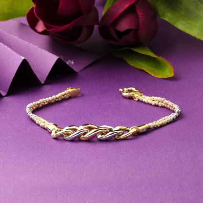 14K Yellow Gold Ball Hoop Cubic Zirconia Bracelet