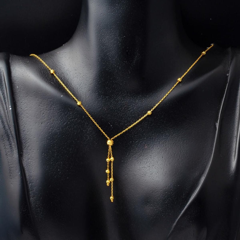 22K Yellow Gold Ball Tassel Chain Necklace