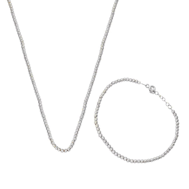 14K White Gold Ball Chain Necklace and Bracelet Set