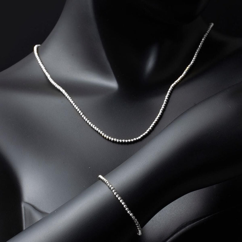 14K White Gold Ball Chain Necklace and Bracelet Set