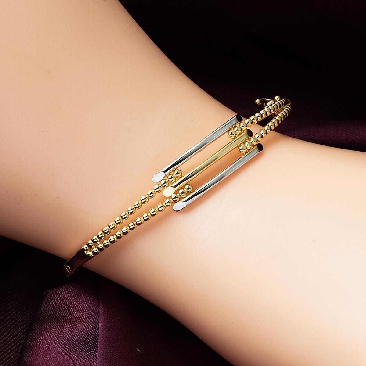 14K Yellow Gold Ball 3-Piece Ribbed Bangle