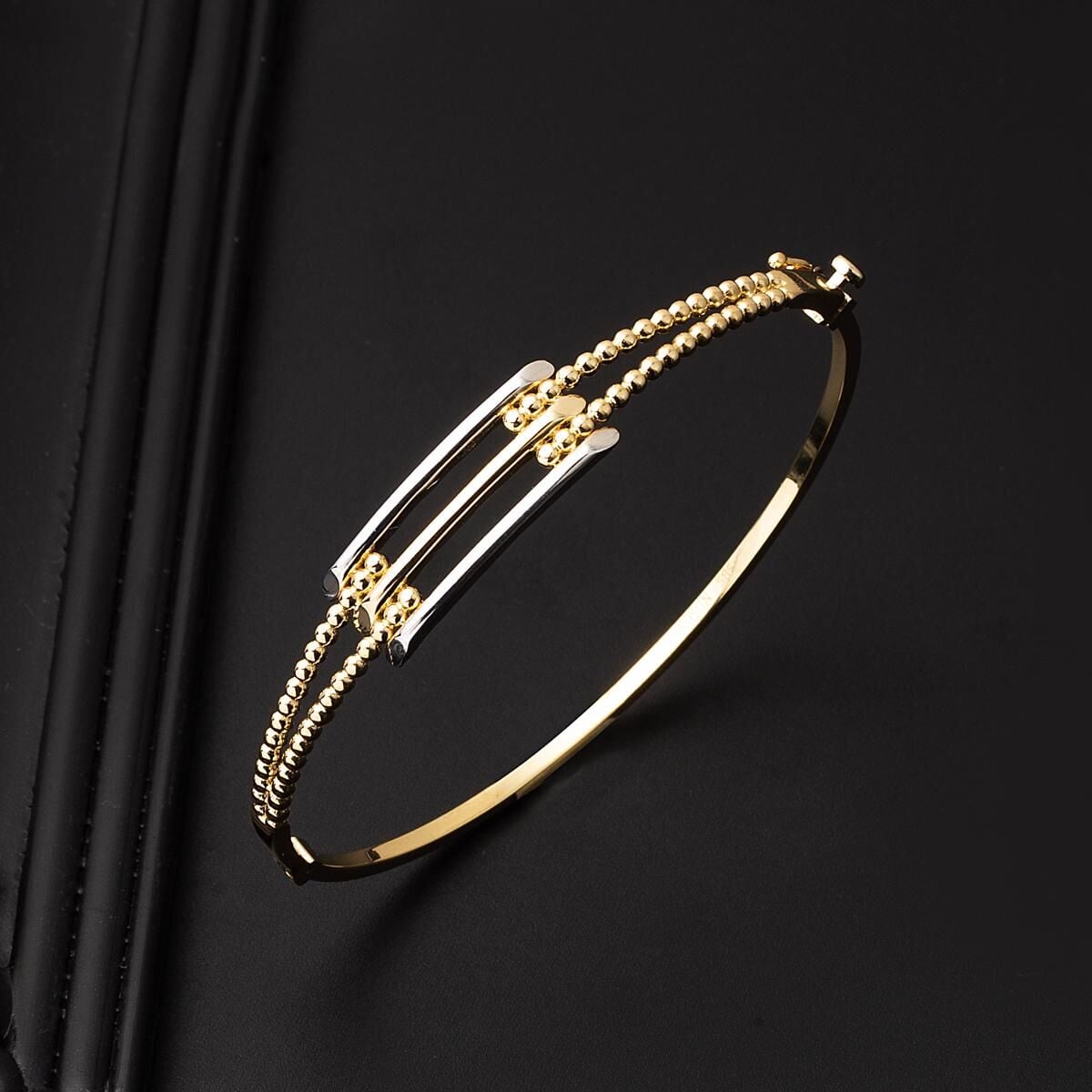 14K Yellow Gold Ball 3-Piece Ribbed Bangle