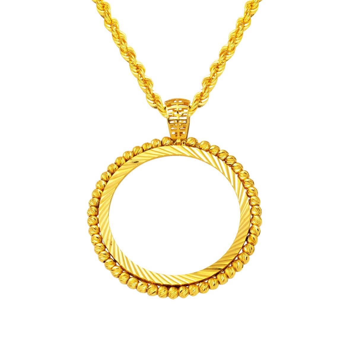 22K Yellow Gold Ball Ball Full Coin Frame Necklace