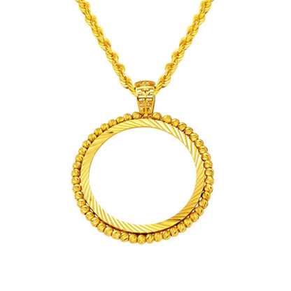 22K Yellow Gold Ball Ball Full Coin Frame Necklace