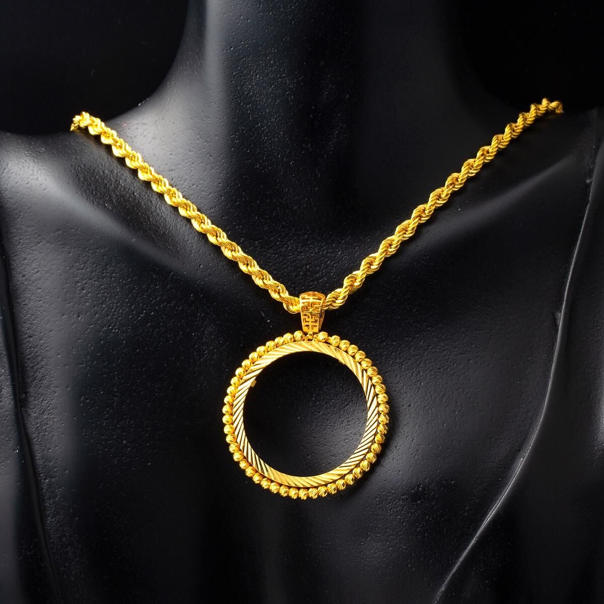 22K Yellow Gold Ball Ball Full Coin Frame Necklace