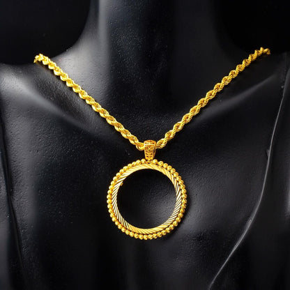 22K Yellow Gold Ball Ball Full Coin Frame Necklace
