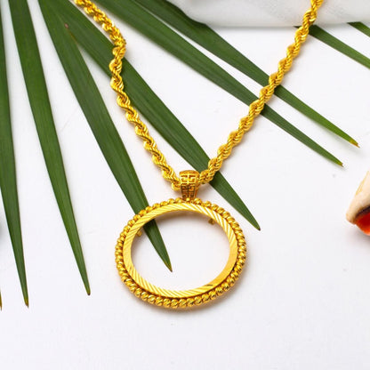 22K Yellow Gold Ball Ball Full Coin Frame Necklace