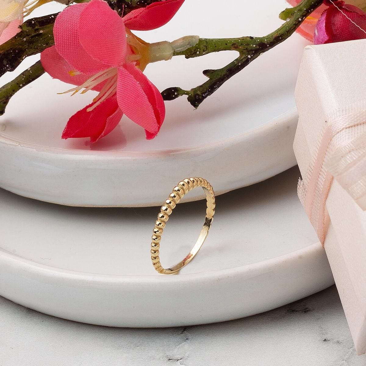 14K Yellow Gold Ball Ball Pinky Ring