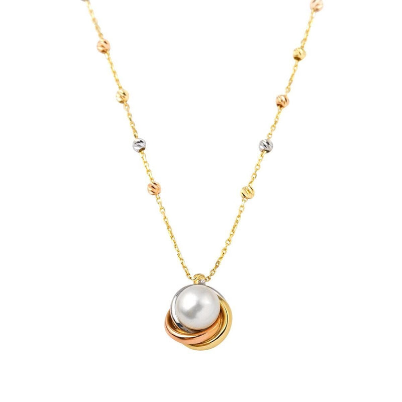 14K Yellow Gold Ball Chain Pearl Necklace