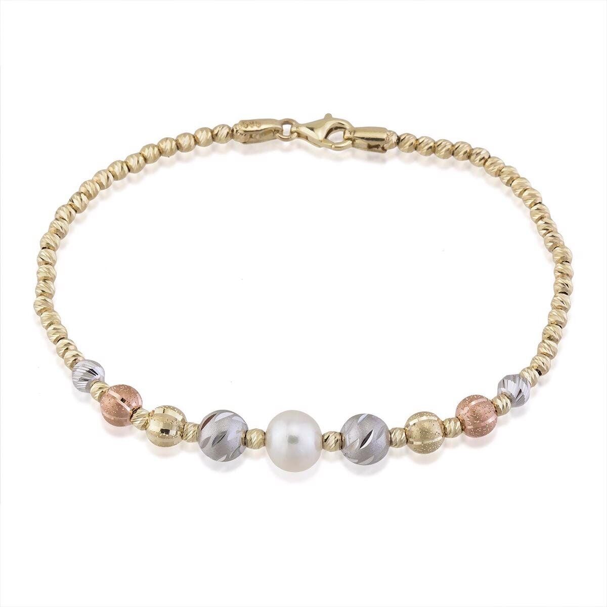 14K Yellow Gold Ball Pearl Bangle