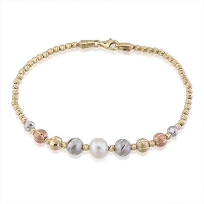 14K Yellow Gold Ball Pearl Bangle