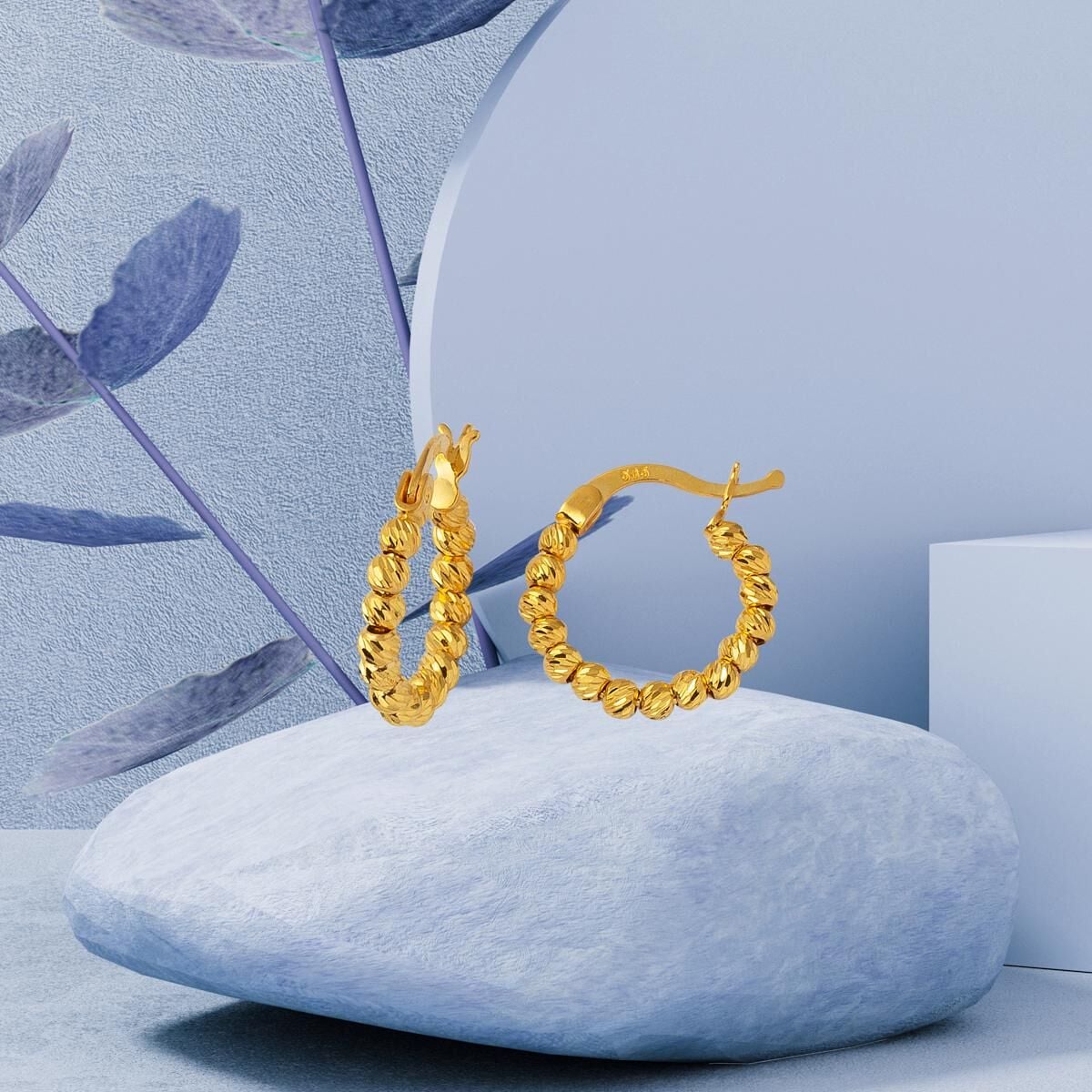 14K Yellow Gold Ball Ball Hoop Earrings