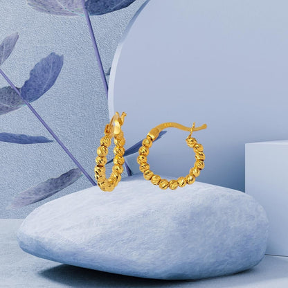 14K Yellow Gold Ball Ball Hoop Earrings