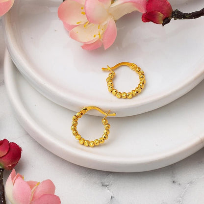 14K Yellow Gold Ball Ball Hoop Earrings