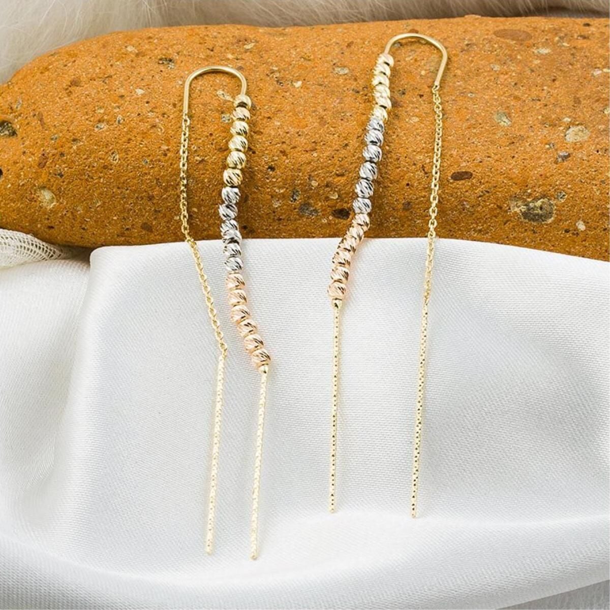 14K Yellow Gold Ball Bead Chain Earrings