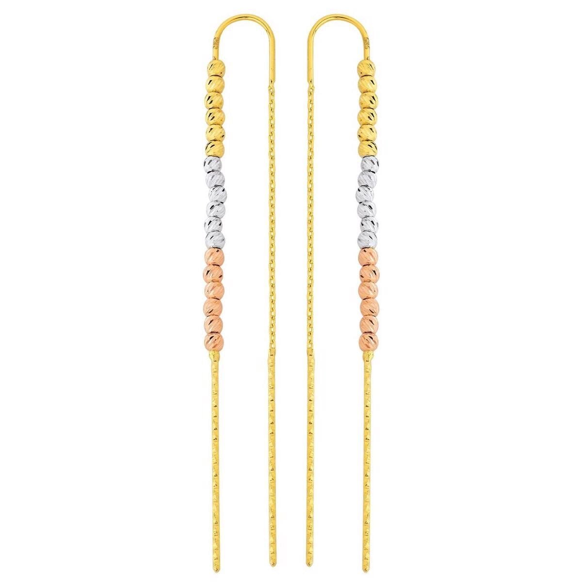14K Yellow Gold Ball Bead Chain Earrings