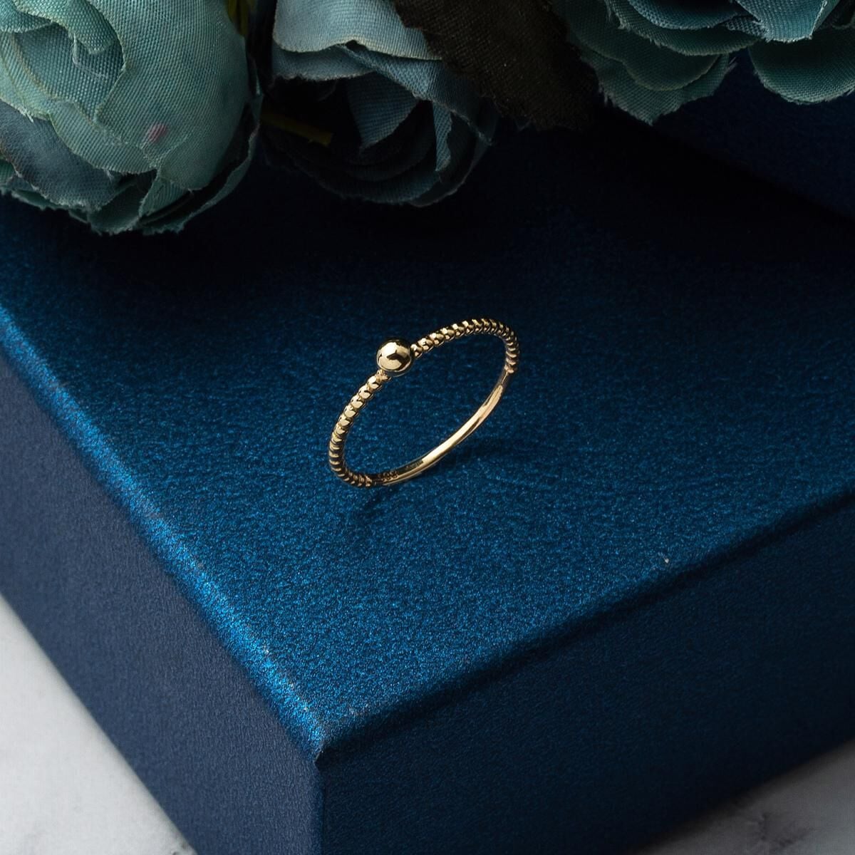14K Yellow Gold Bead Pinky Ring