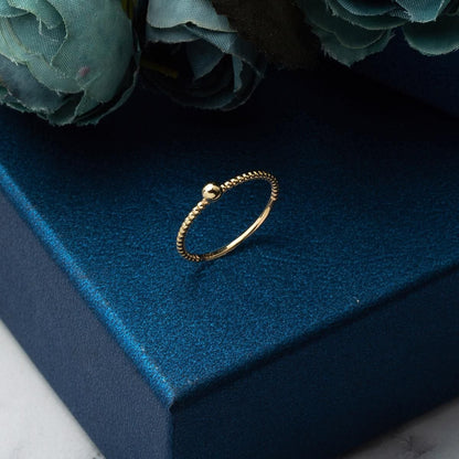 14K Yellow Gold Bead Pinky Ring