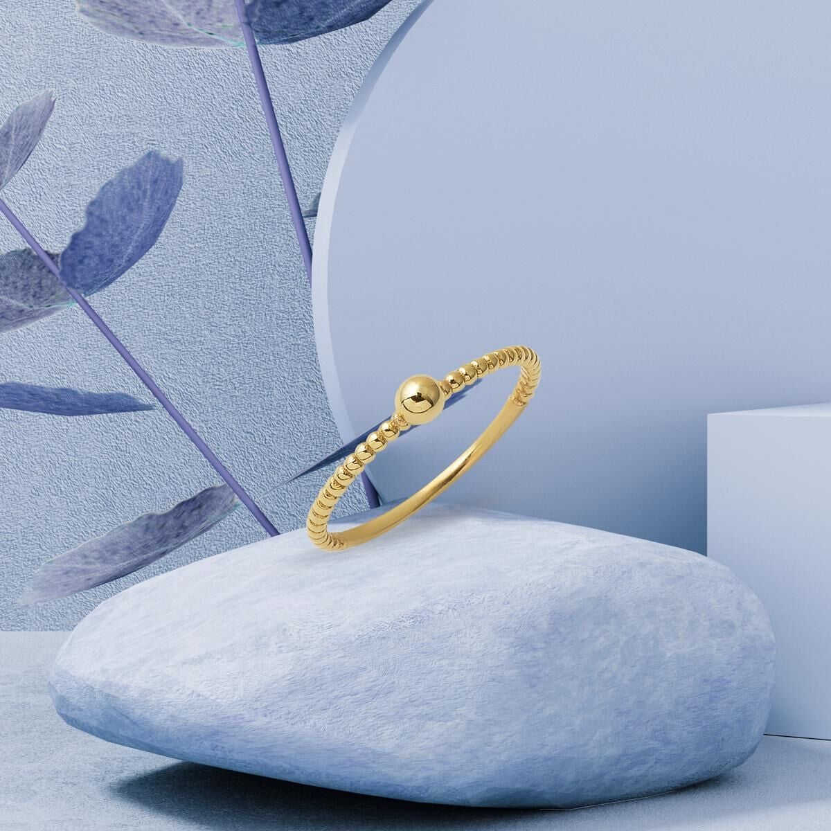 14K Yellow Gold Bead Pinky Ring