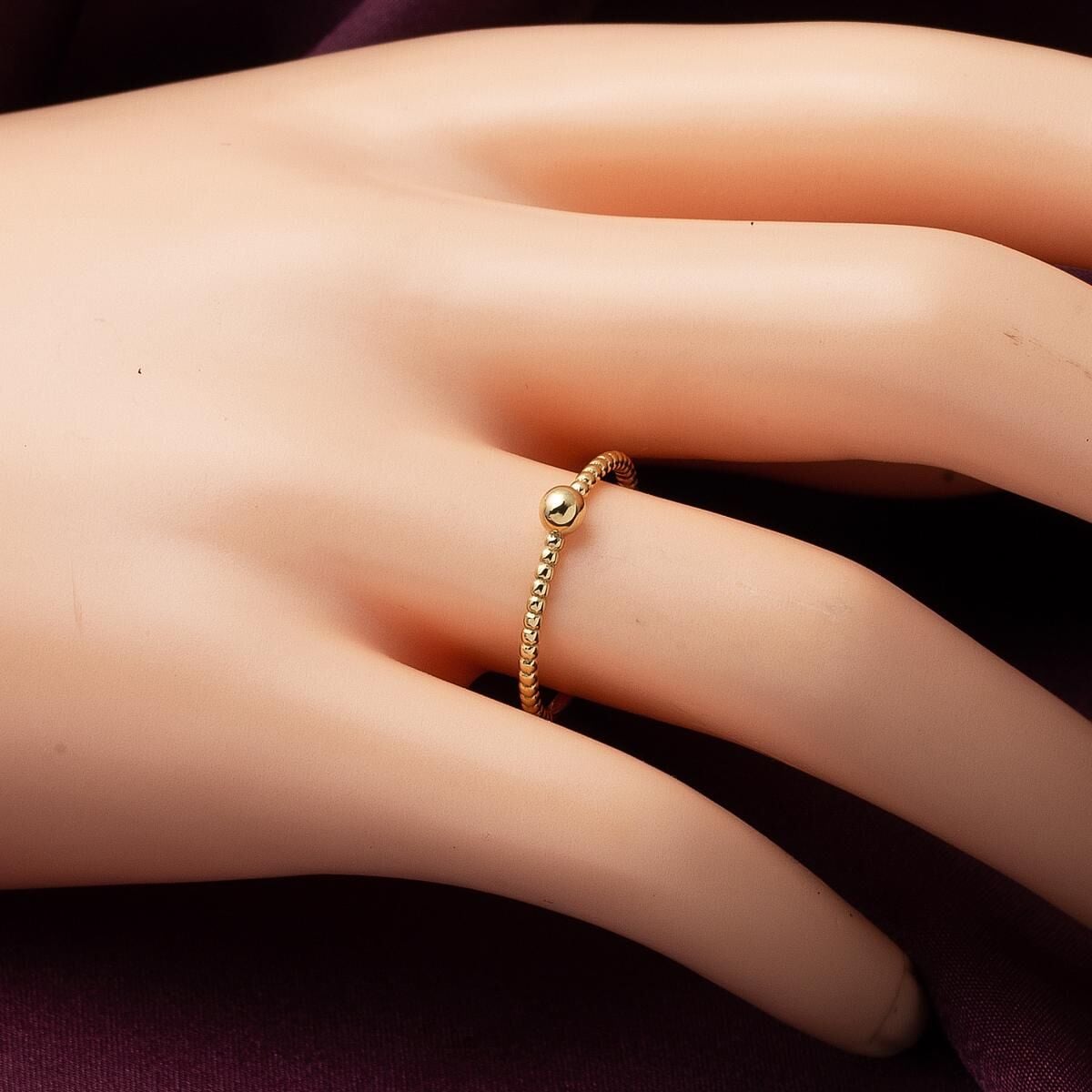 14K Yellow Gold Bead Pinky Ring
