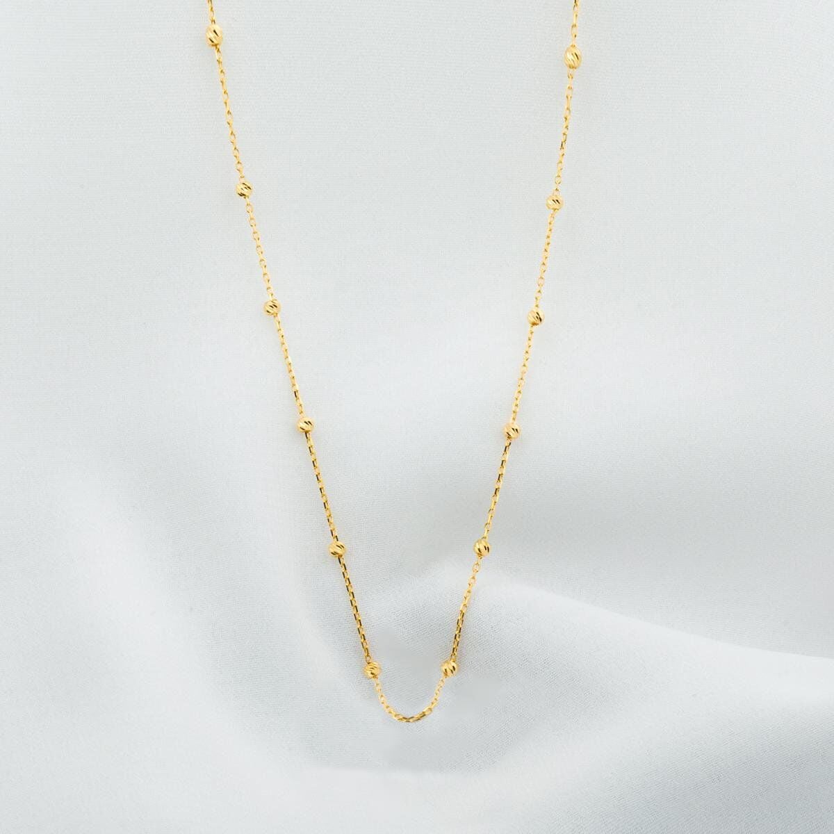 22K Yellow Gold Bead Chain Necklace
