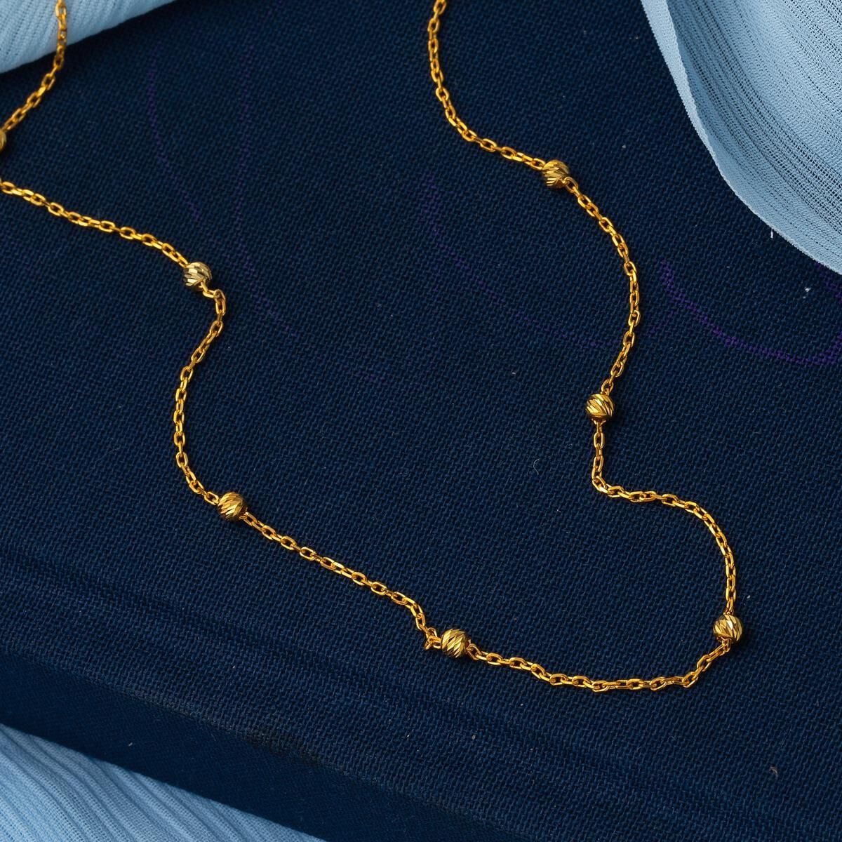 22K Yellow Gold Bead Chain Necklace