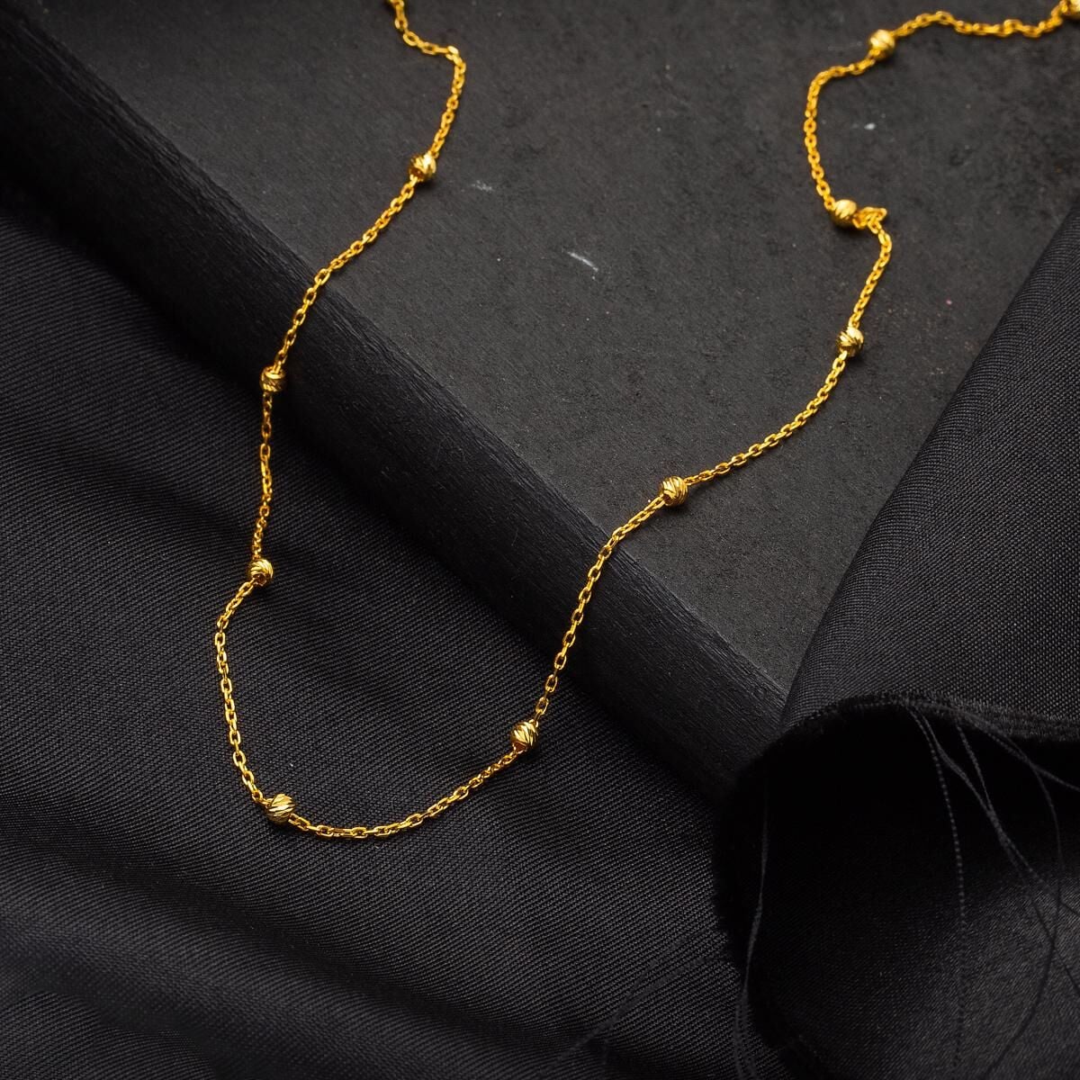 22K Yellow Gold Bead Chain Necklace