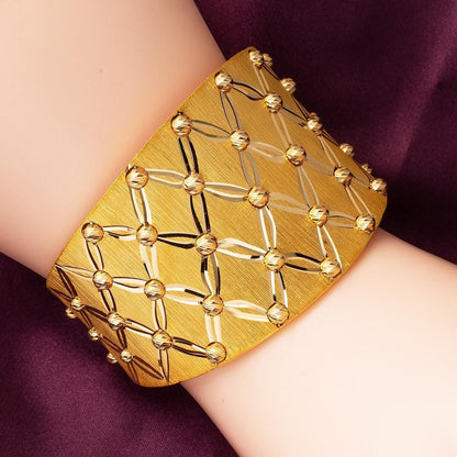22K Yellow Gold Bead Wide Cuff Hinged Cuff Bangle