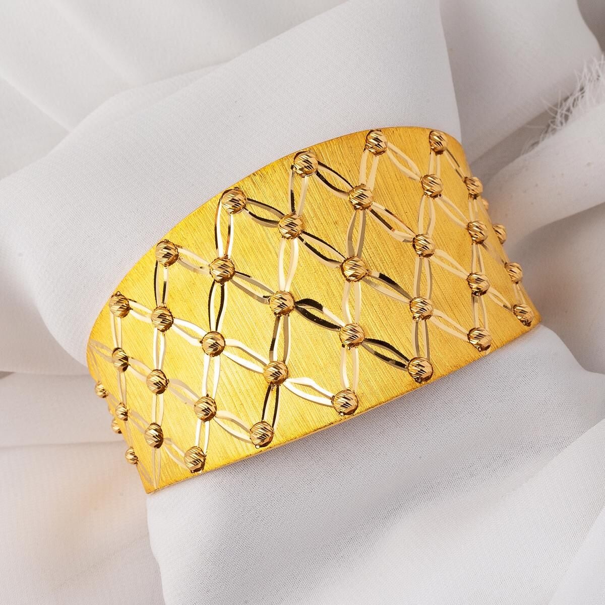 22K Yellow Gold Bead Wide Cuff Hinged Cuff Bangle