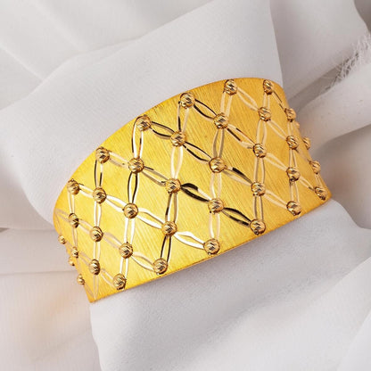 22K Yellow Gold Bead Wide Cuff Hinged Cuff Bangle