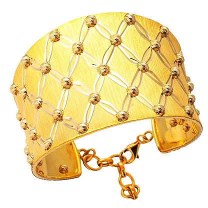 22K Yellow Gold Bead Wide Cuff Hinged Cuff Bangle