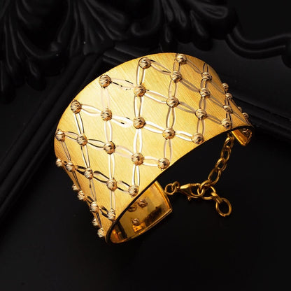 22K Yellow Gold Bead Wide Cuff Hinged Cuff Bangle