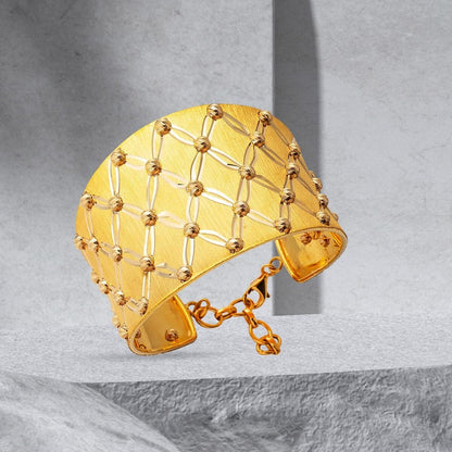 22K Yellow Gold Bead Wide Cuff Hinged Cuff Bangle