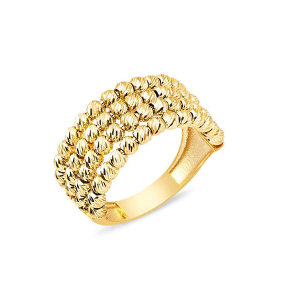 14K Yellow Gold Bead Ribbed Ring