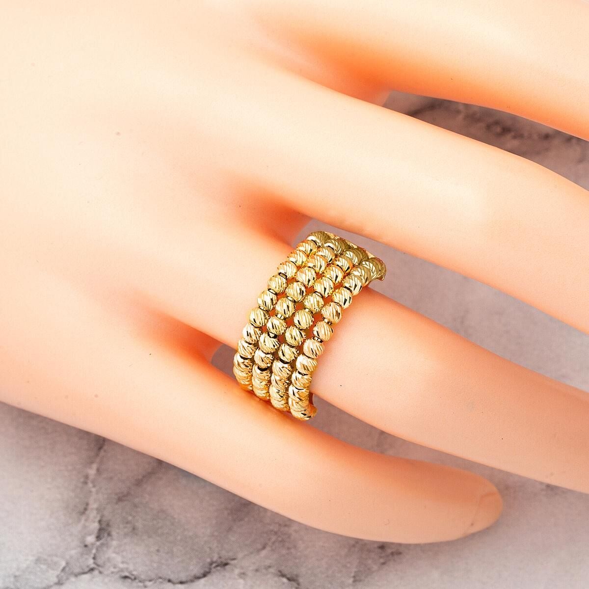14K Yellow Gold Bead Ribbed Ring