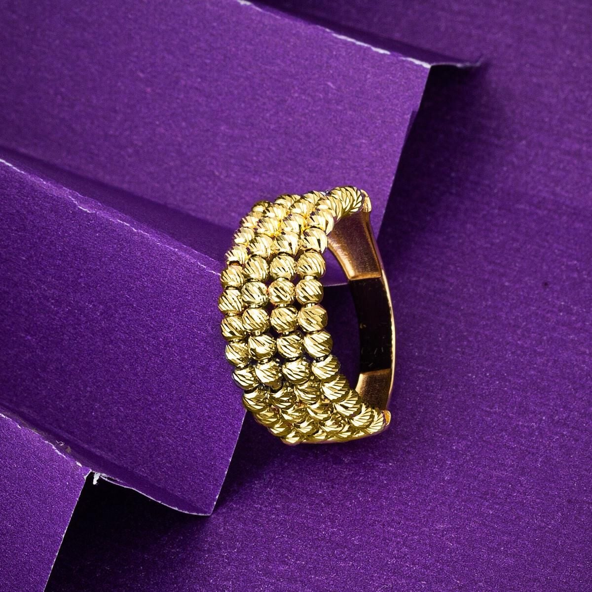 14K Yellow Gold Bead Ribbed Ring